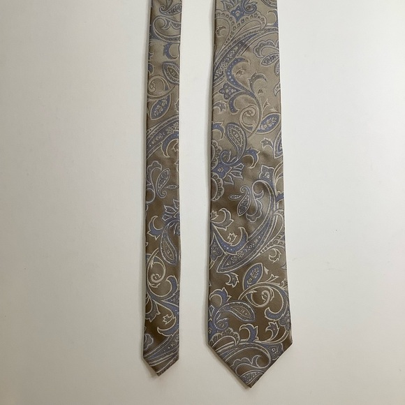 MICHAEL KORS Silk Tan & Blue Woven Paisley Tie - Picture 3 of 10